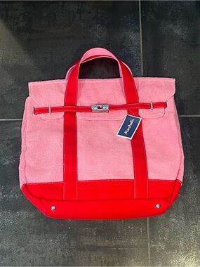 Marshalls Large Pink Terry Tote with Red Trim and Handles